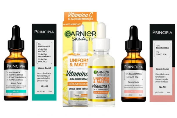 embalagens do top 3 melhor serum com niacinamida para pele oleosa
