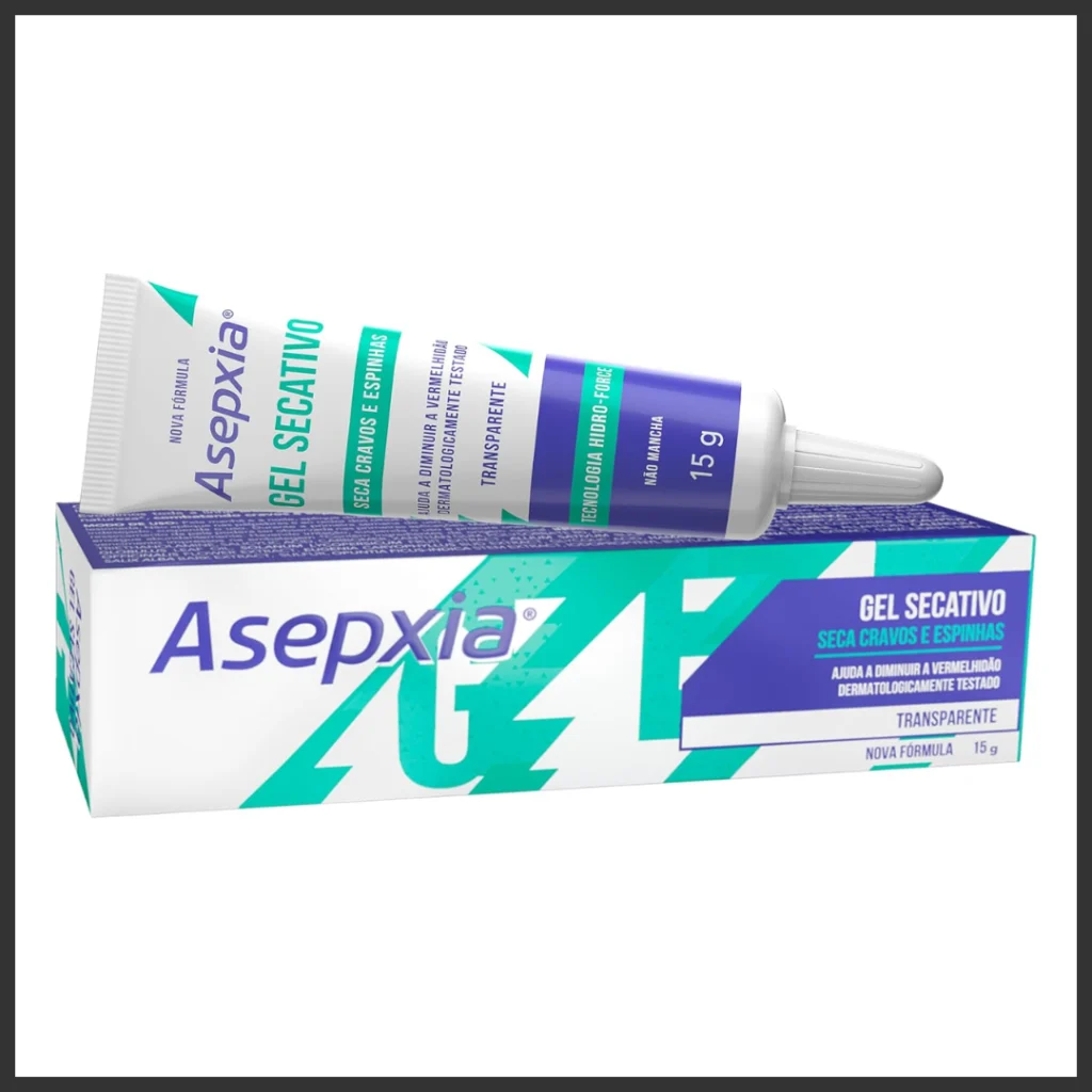 embalagem Asepxia Gel Secativo, gel secativo com ácido salicílico para prevenir novas espinhas