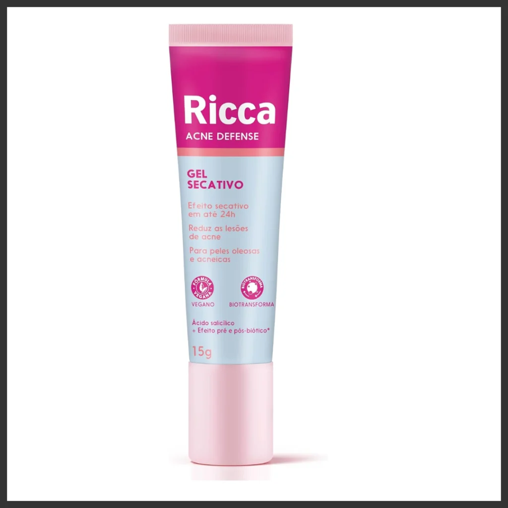 embalagem Ricca Acne Defense, gel secativo com ácido salicílico para pele sensível